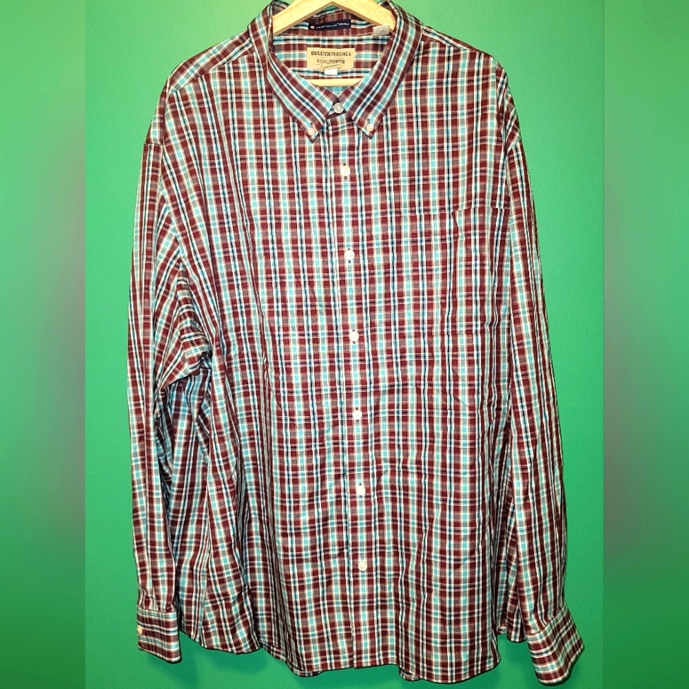 Duluth Trading Men’s 3XL Magnet Front Wrinklefighter Blue Plaid Button Down Top